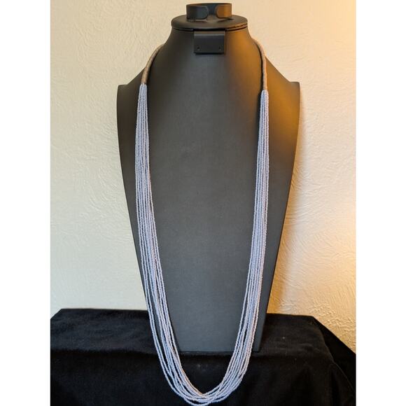 Dusty Blue Seed Bead Ten Strand Tribal Vibe Wrapped Pull Over Long 40" Necklace - Picture 5 of 5